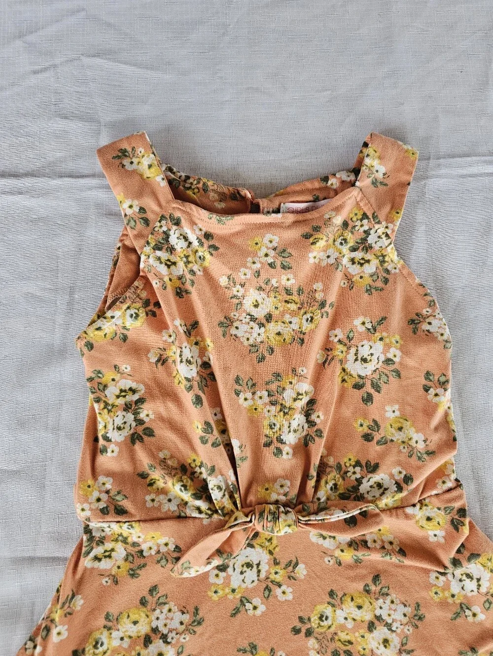 Girls Rule Orange Floral Sleeveless Summer Dress Size 8 Knee Length Casual EUC